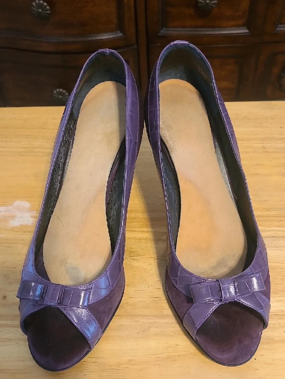 Vintage Casual Corner Women’s Purple Peep-Toe Heels with Bow